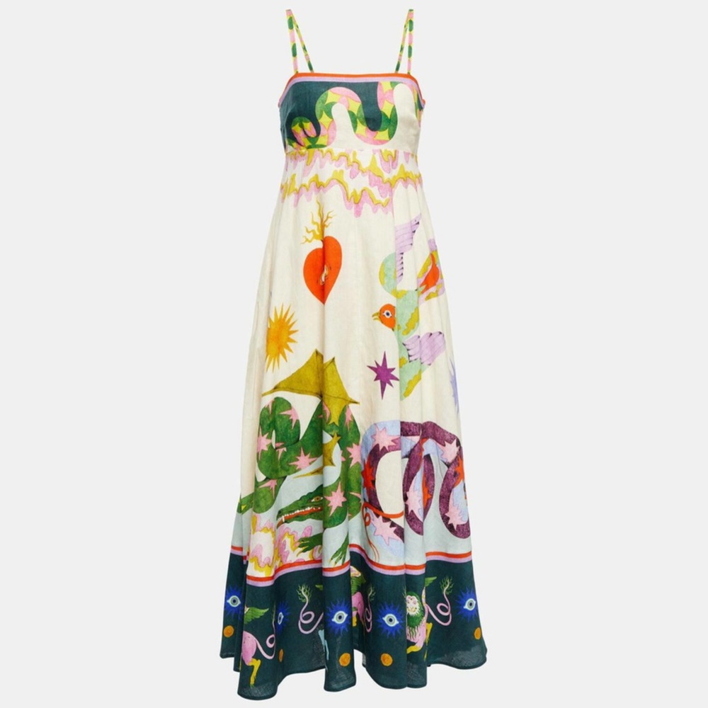 Abstract Midi Length Comfortable Sundress with Adjustable Straps and Pockets - Picture 4 of 8